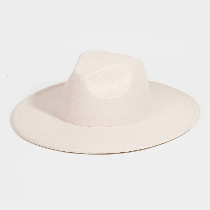 FLAT BRIM VEGAN SUEDE FEDORA HAT - WINTER WHITE