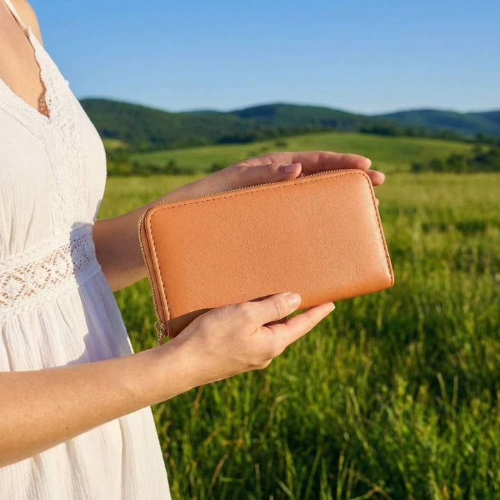 RECTANGULAR VEGAN LEATHER ZIP AROUND WALLET