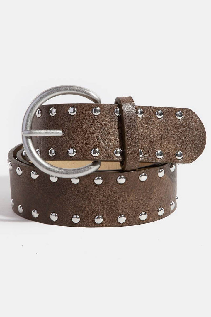 METALLIC STUDDED VEGAN LEATHER BELT
