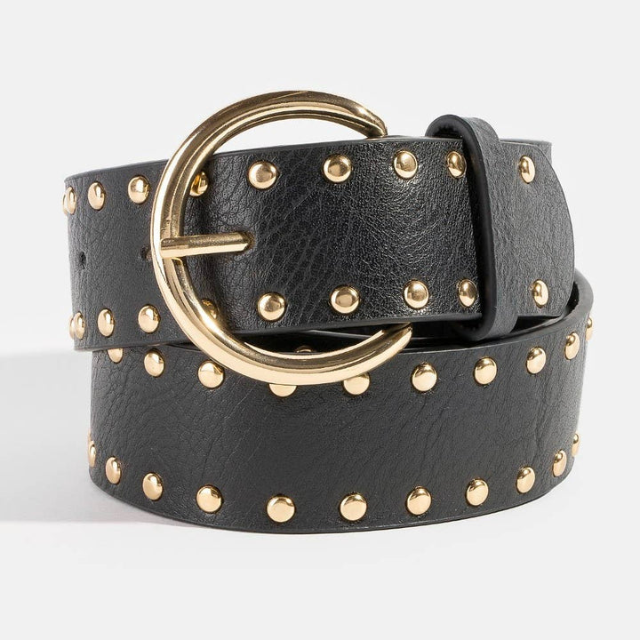 METALLIC STUDDED VEGAN LEATHER BELT