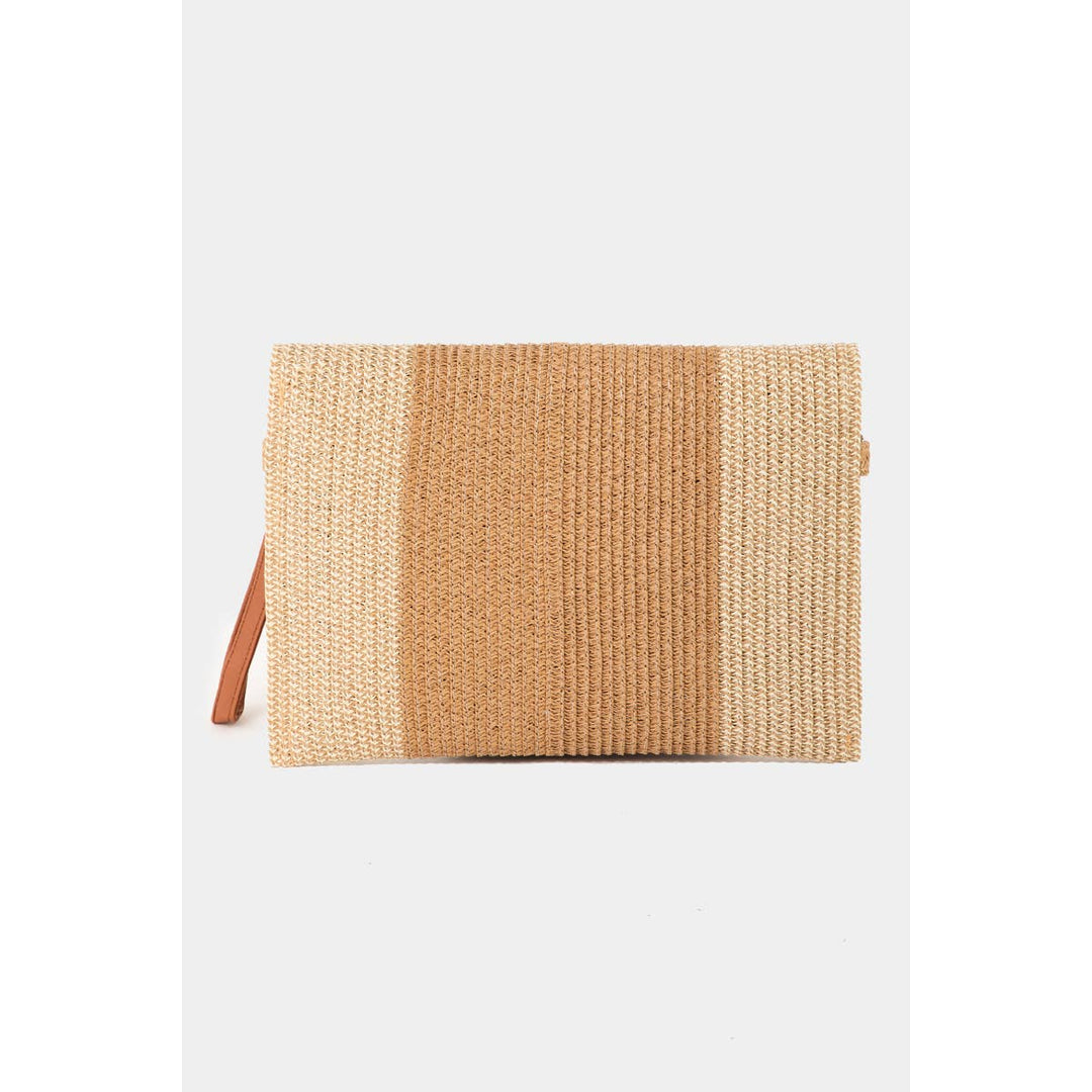 TWO TONE STRAW CLUTCH - TAN