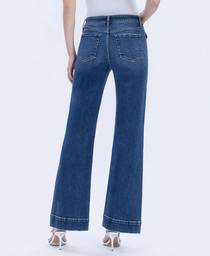 HIGH RISE TROUSER HEM VINTAGE FLARE JEANS - DARK WASH