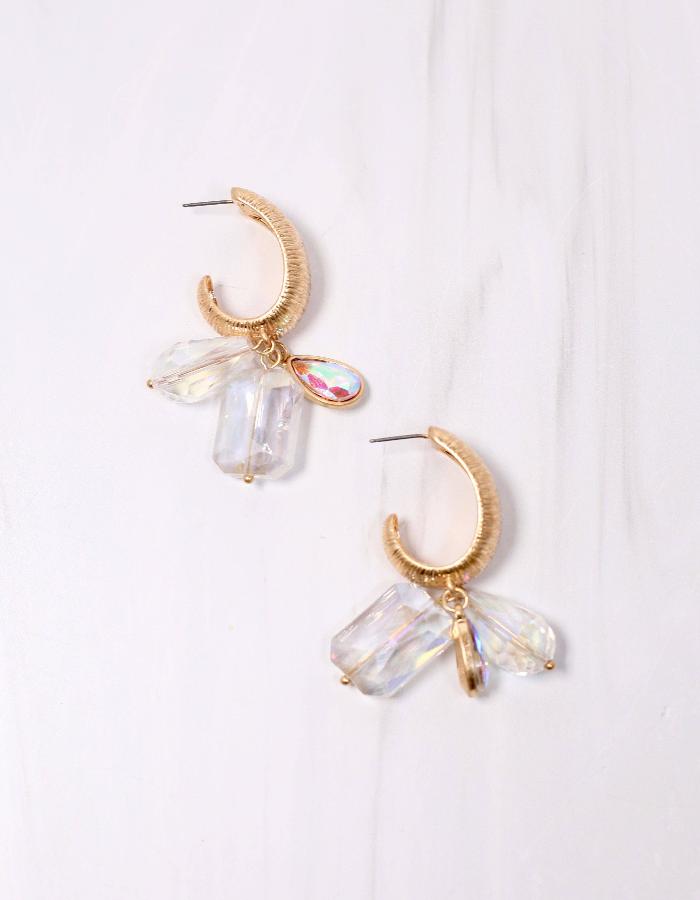 SUNBRIDGE JEWELED DROP HOOP EARRINGS - GOLD