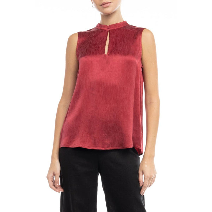 FRONT HOLE MOCK NECK SLEEVLESS TOP - RUBY