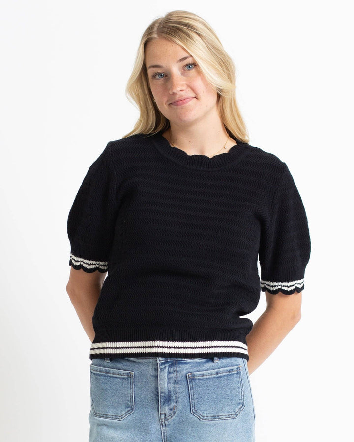 CALLIGRAPHY SHORT SLEEVE CREWNECK SWEATER - BLACK