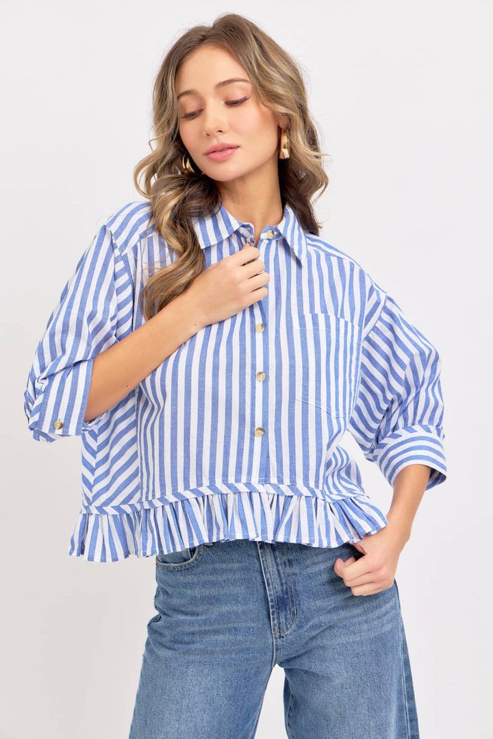 MODERN BUTTON DOWN STRIPED SHIRT - BLUE