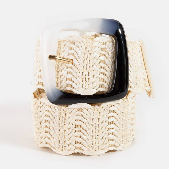 DUAL TONE BUCKLE BRAIDED BELT - IVORY