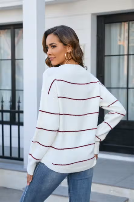 RIBBED KNIT STRIPED SWEATER - WINTER WHITE