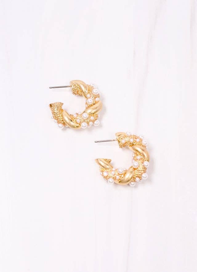 COBURN TWISTED HOOP EARRINGS WITH PEARLS - GOLD