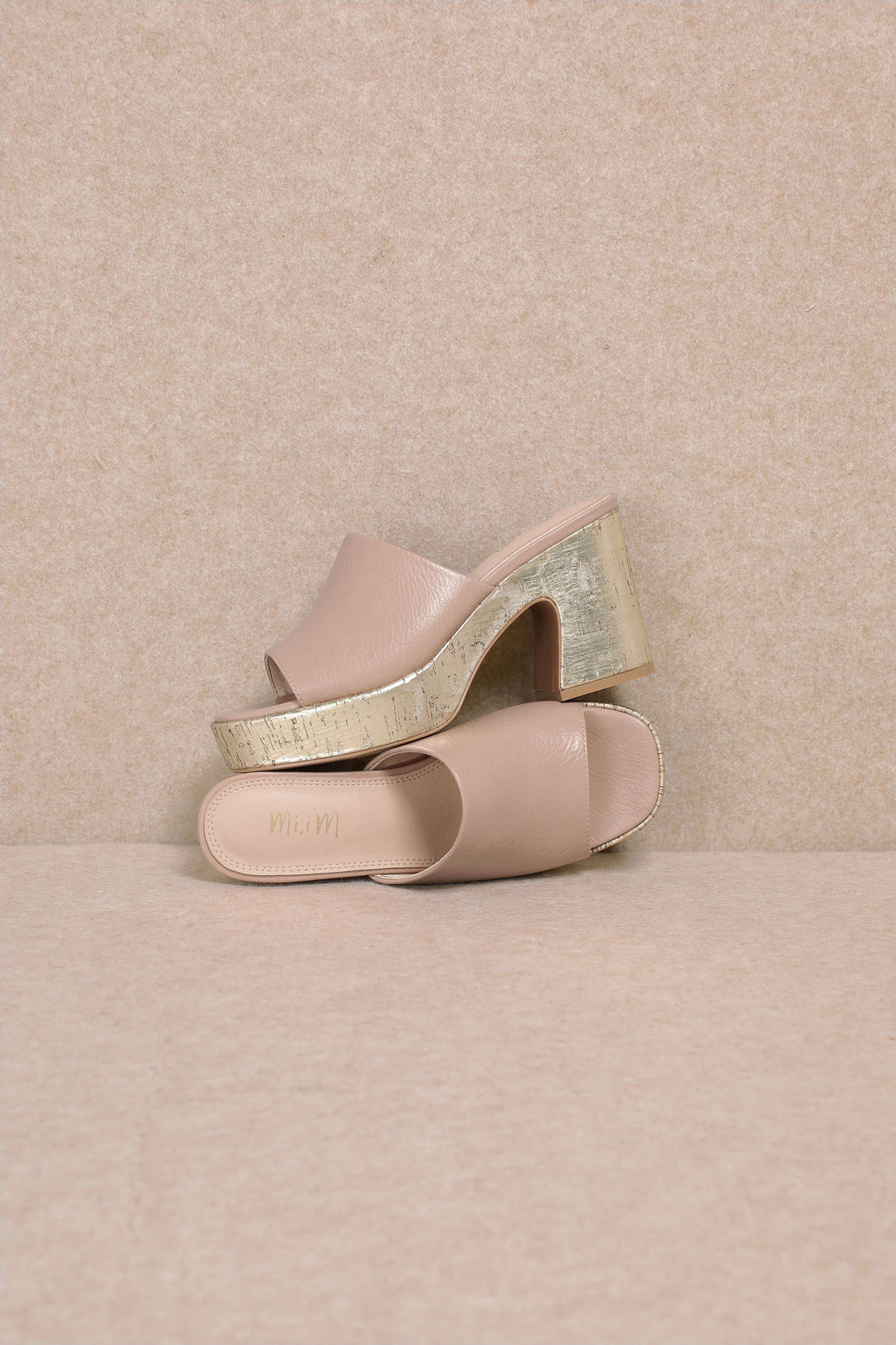 SUMMER PLATFORM VEGAN LEATHER SLIDES - BEIGE