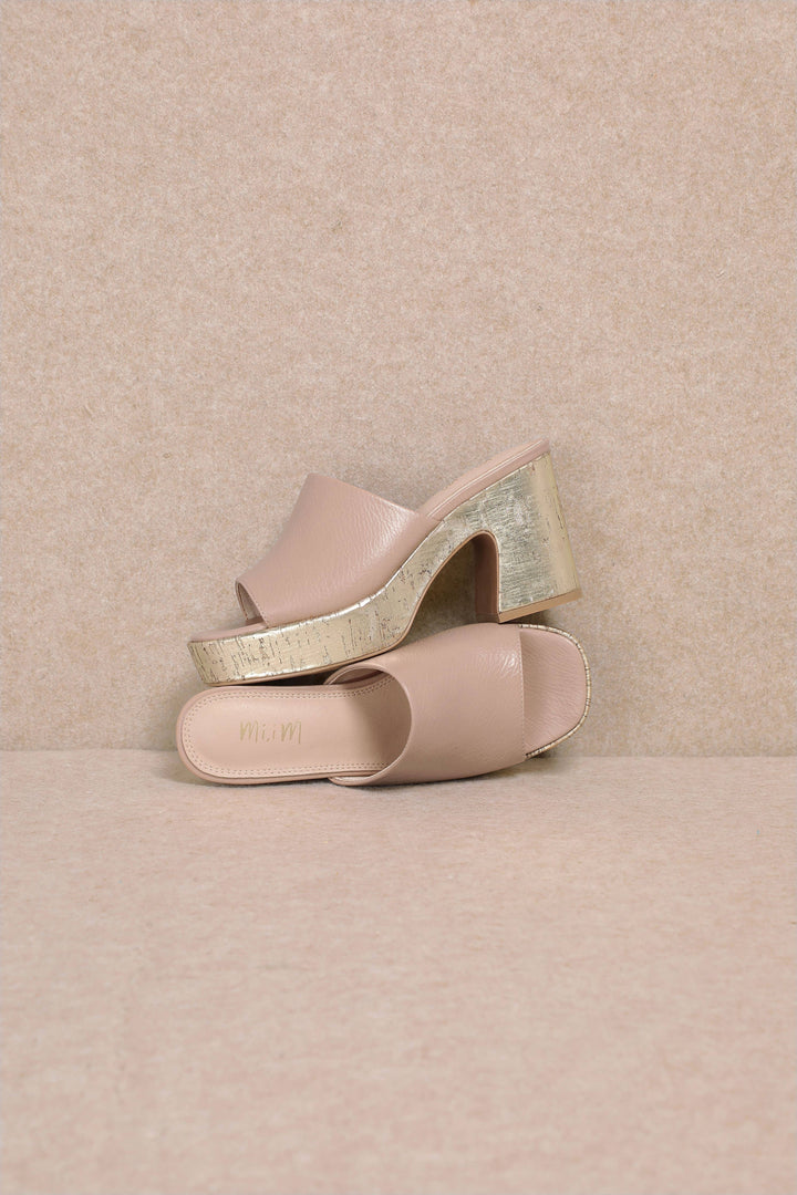 SUMMER PLATFORM VEGAN LEATHER SLIDES - BEIGE