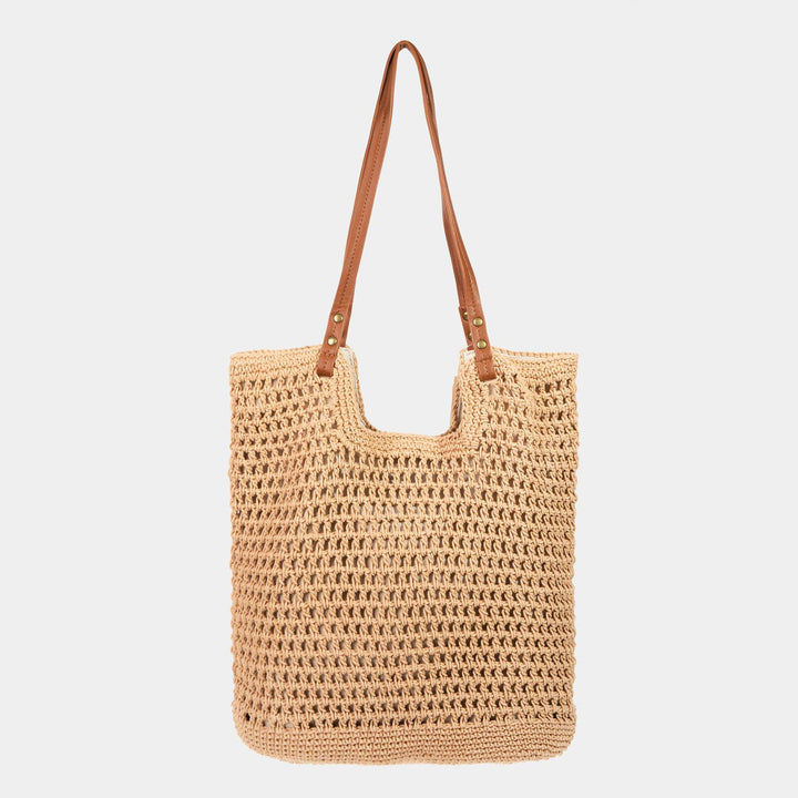 STRAW BRAIDED TOTE - KHAKI