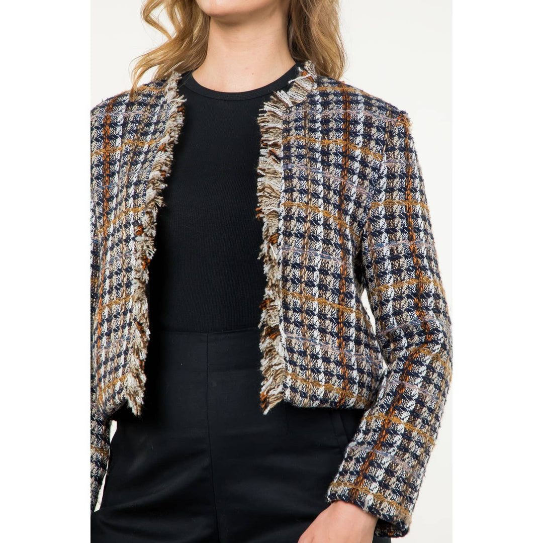 PLAID + FRINGE TWEED JACKET BY THML - MULTI