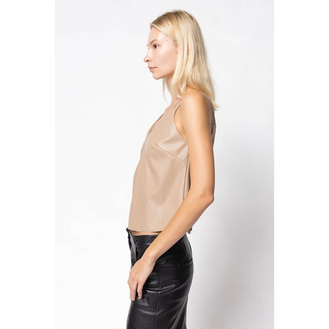 VEGAN LEATHER RAW EDGE CAMI - TAN