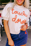 TOUCH DOWN TINSEL PUFF SLEEVE SWEATER - WHITE + ORANGE