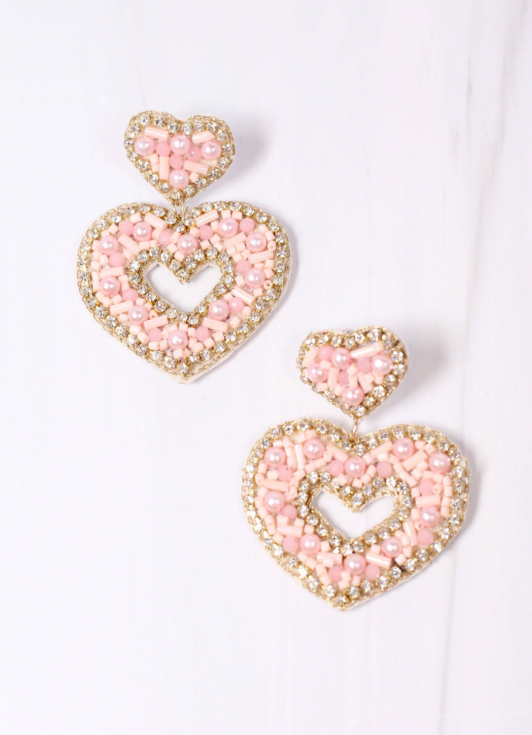 SULLIVAN HEART EMBELLISHED EARRINGS - BLUSH