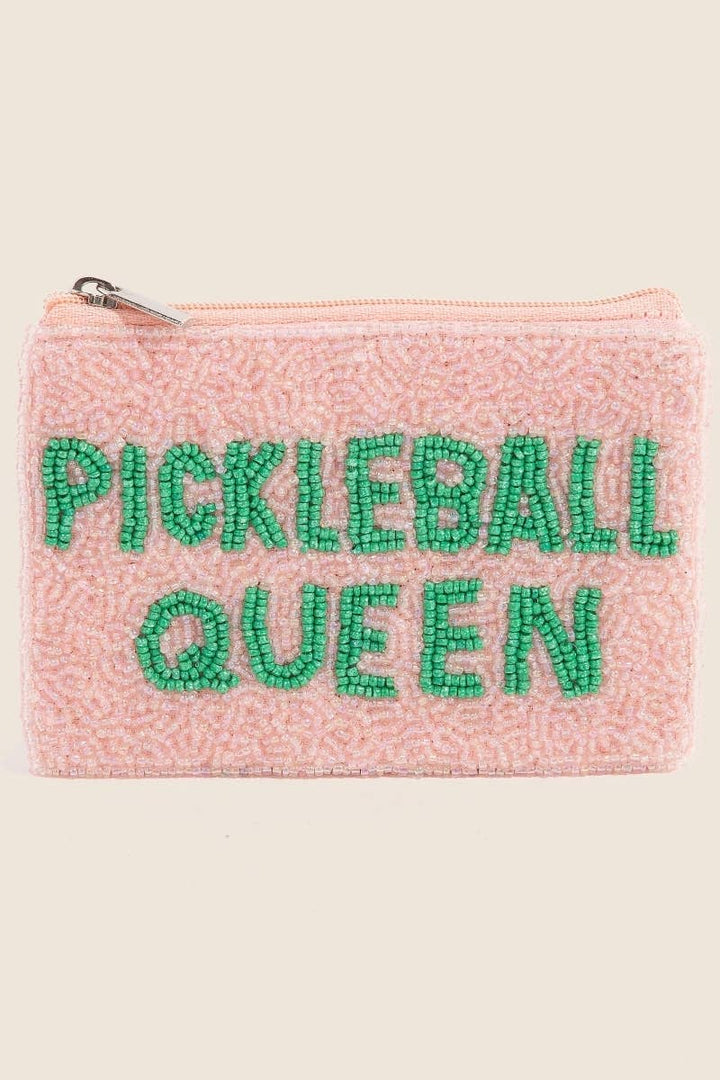 PICKLEBALL QUEEN SEED BEAD COIN PURSE - PINK