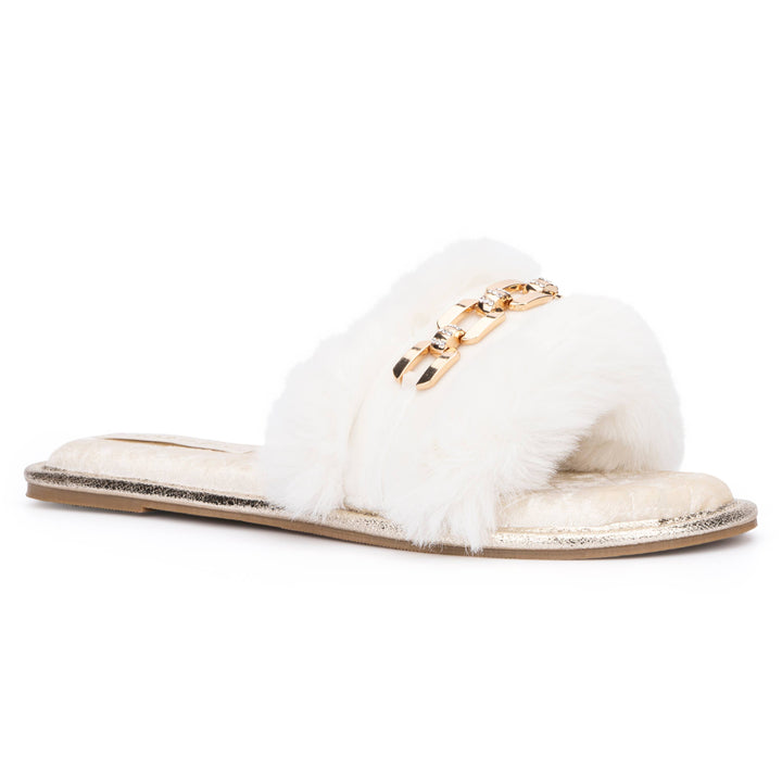 TORGEIS VALENTINA FURRY SLIDE SLIPPERS - WHITE