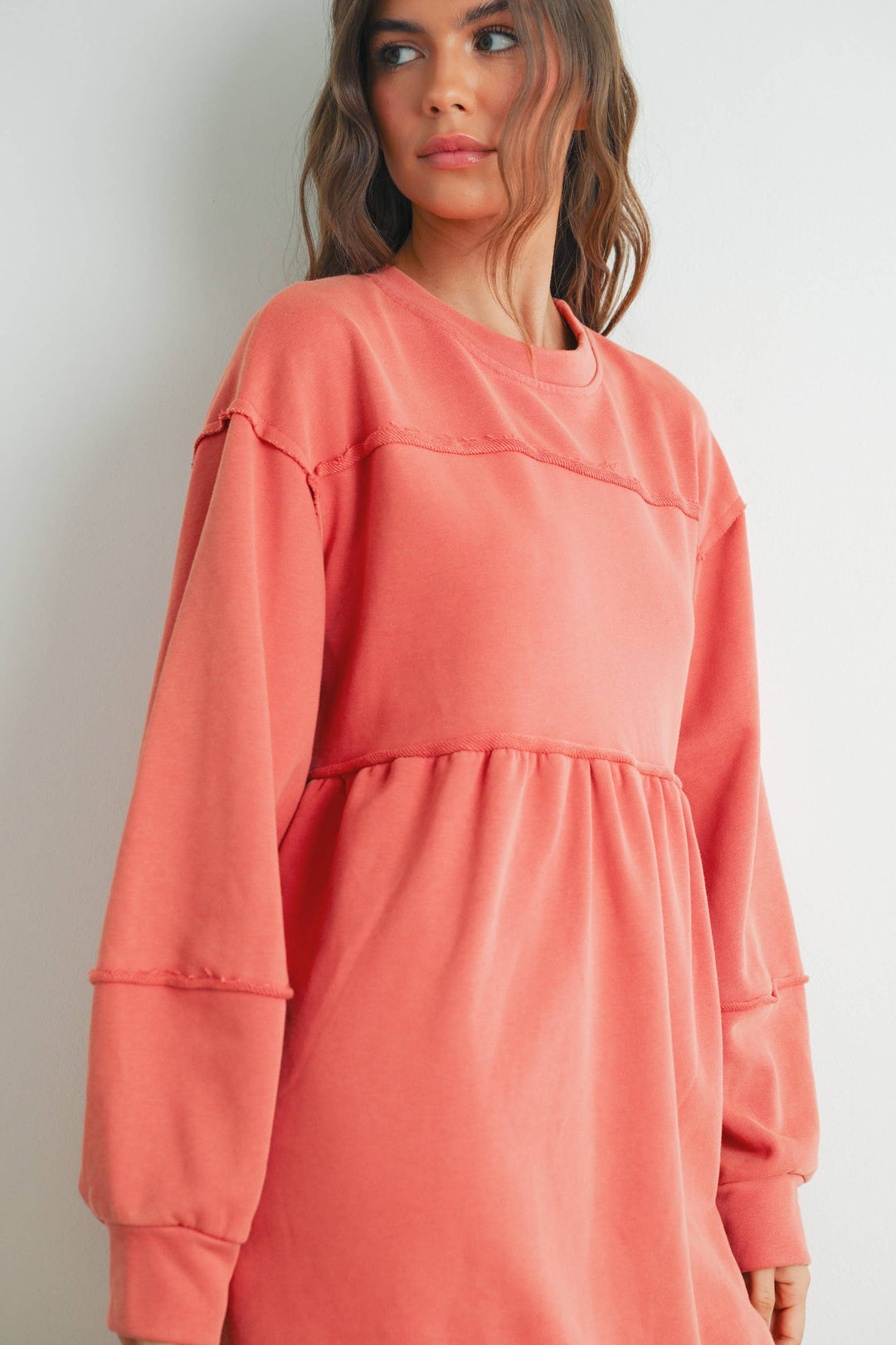 FULL SLEEVE MINI SWEATSHIRT DRESS - AUTUMN ORANGE
