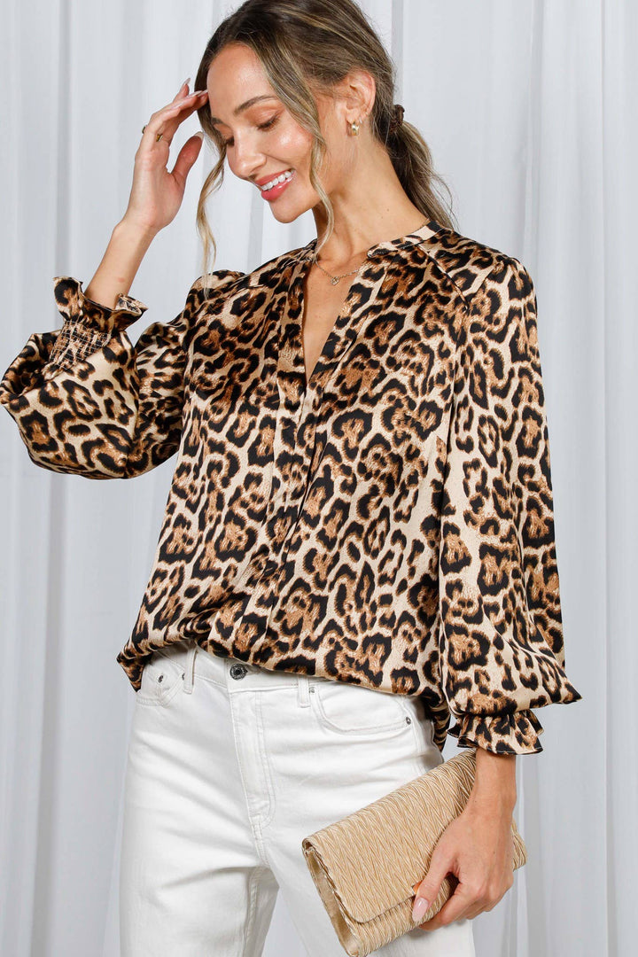 V-NECK LEOPARD PRINT BLOUSE