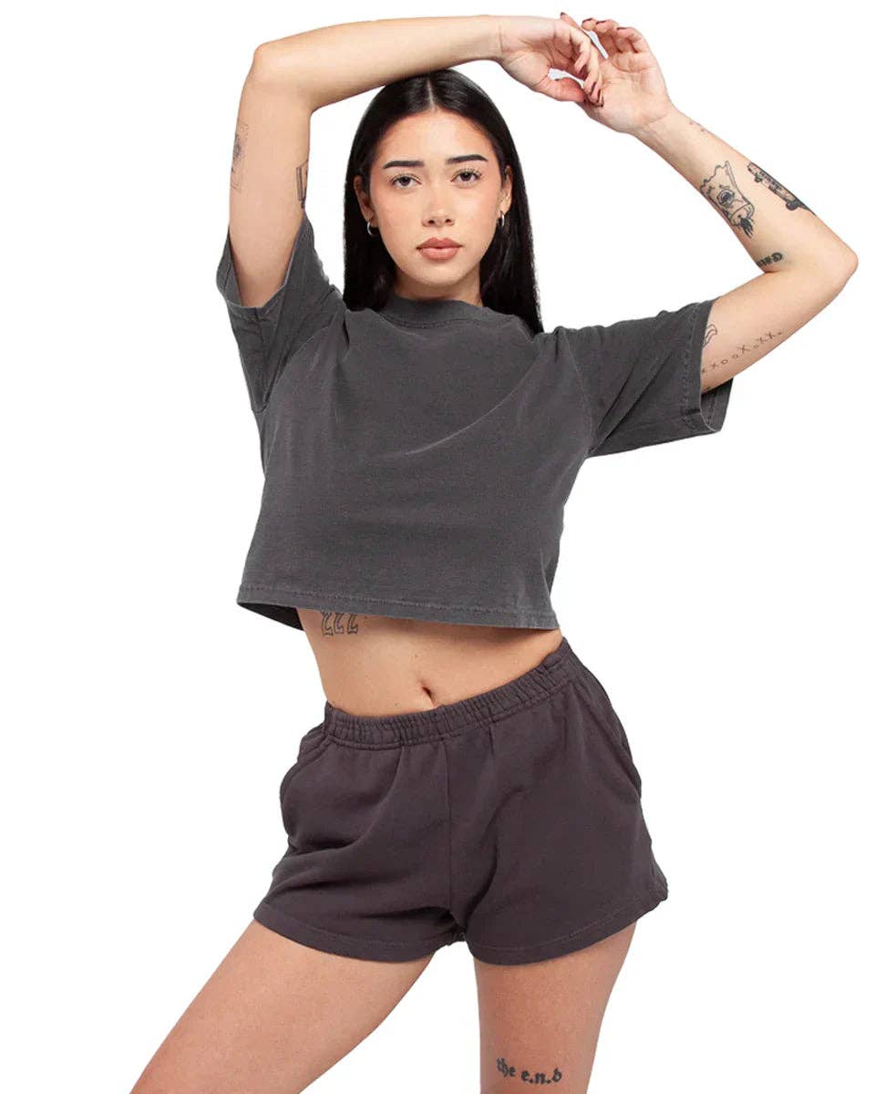 PAIRS WELL WITH CHAMPAGNE® GARMENT DYED CROP TEE - GRANITE