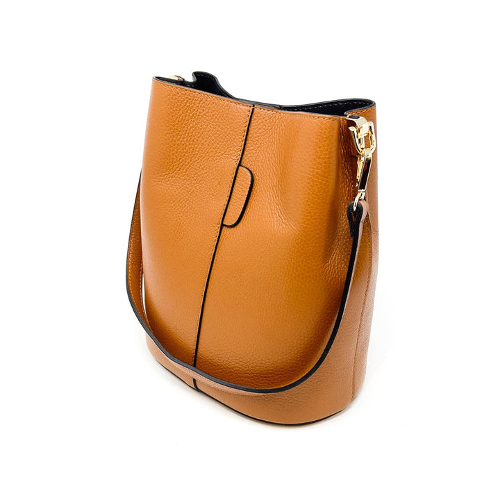 GENUINE ITALIAN LEATHER BUCKET BAG - CAMEL