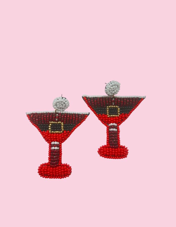 ELF MARTINI BEADED DANGLE EARRINGS - RED