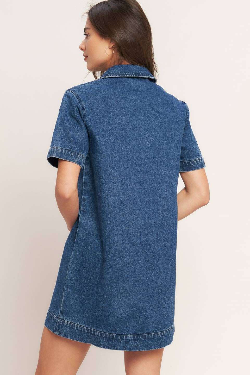 WASHED DENIM MINI DRESS - INDIGO