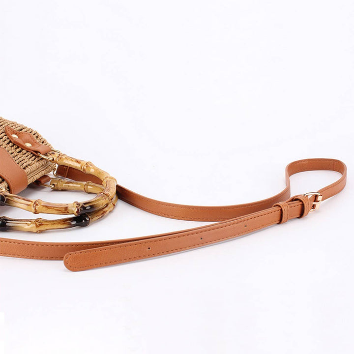 STRAW + BAMBOO HANDLE CROSS BODY PURSE - BEIGE