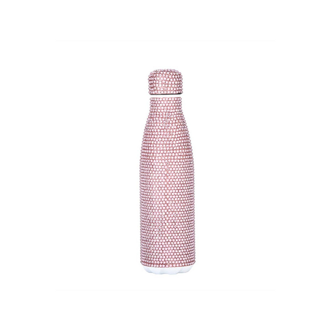 PAVE CRYSTAL RHINESTONE STAINLESS STEEL WATER BOTTLE - PINK