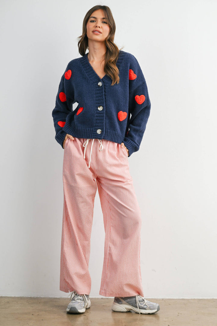 HEART PATTERN CROP CARDIGAN - NAVY