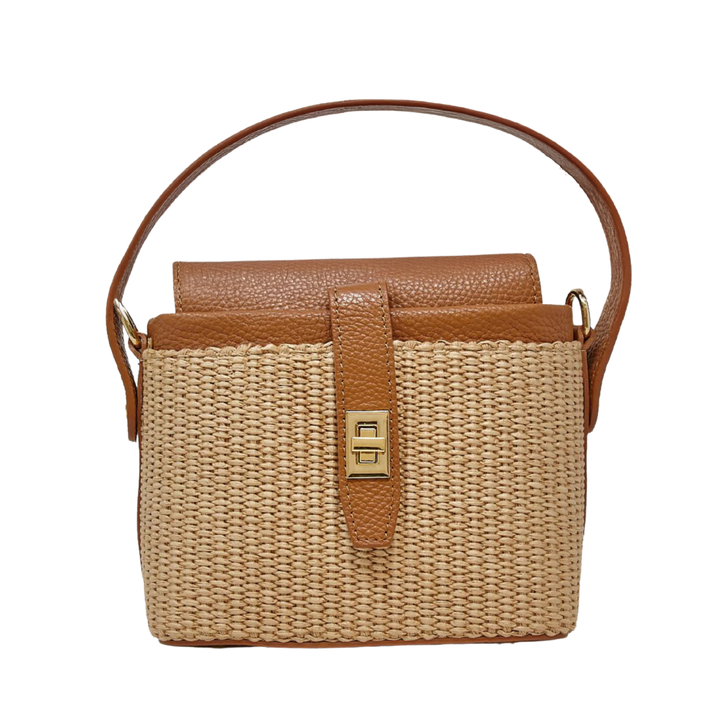 GENUINE ITALIAN LEATHER + RATTAN TOP HANDLE BAG