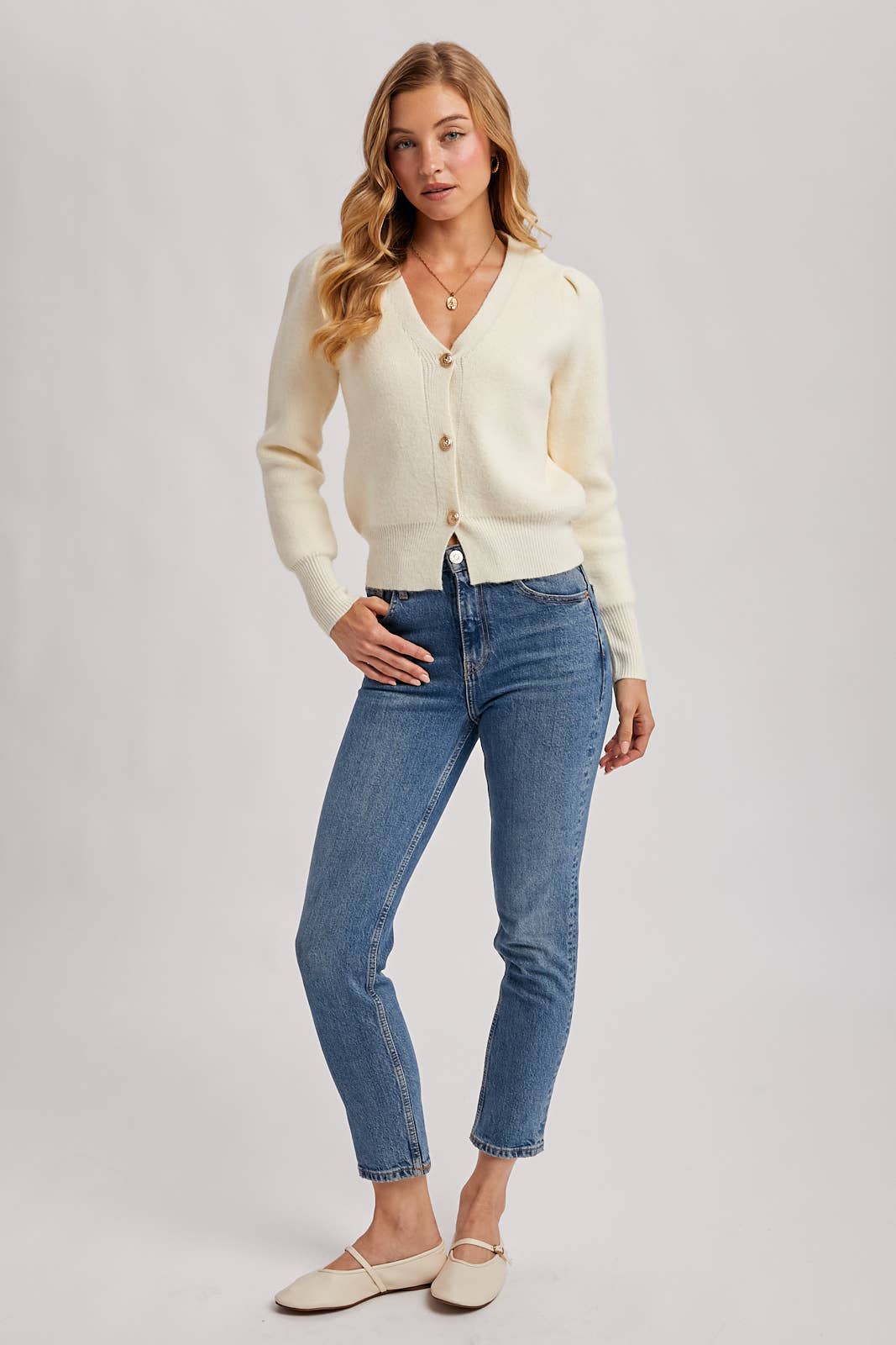 BUTTON DOWN V-NECK CARDIGAN: HOT PINK / S