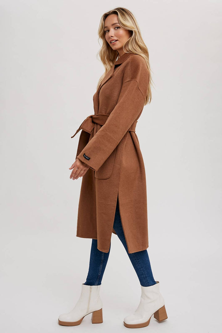 HANDMADE BELTED LONGLINE COAT - CAMEL