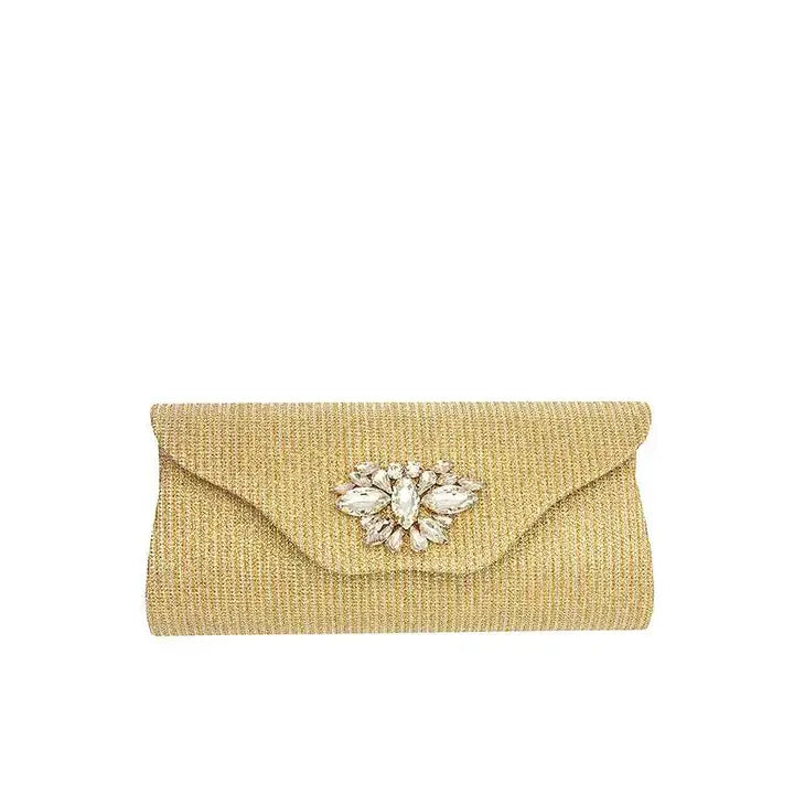 CRYSTAL GEM ORNATE EVENING CLUTCH BAG - GOLD