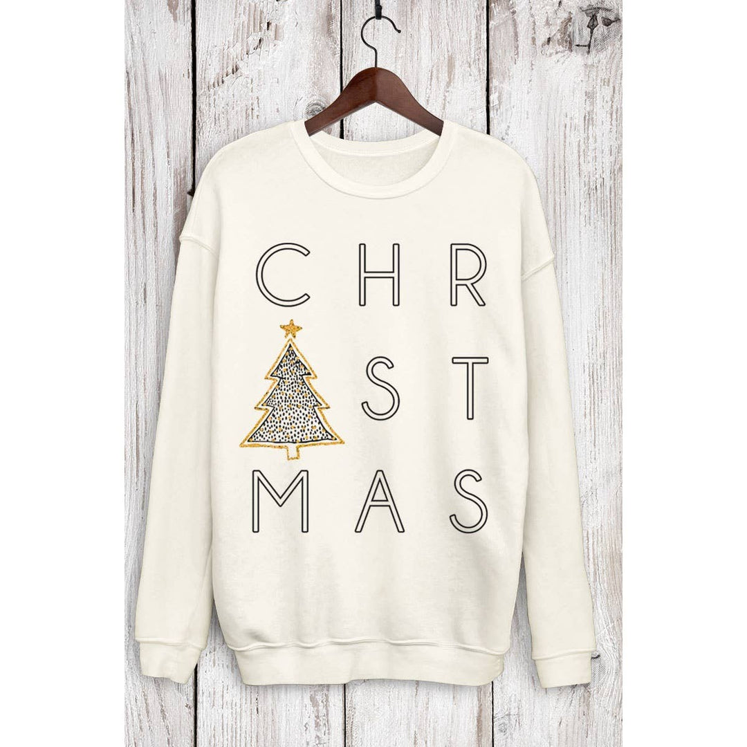 CHRISTMAS TREE GLITTER MINERAL SWEATSHIRT - WHITE