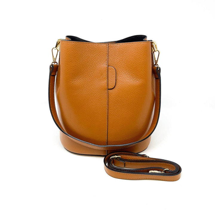 GENUINE ITALIAN LEATHER BUCKET BAG - CAMEL