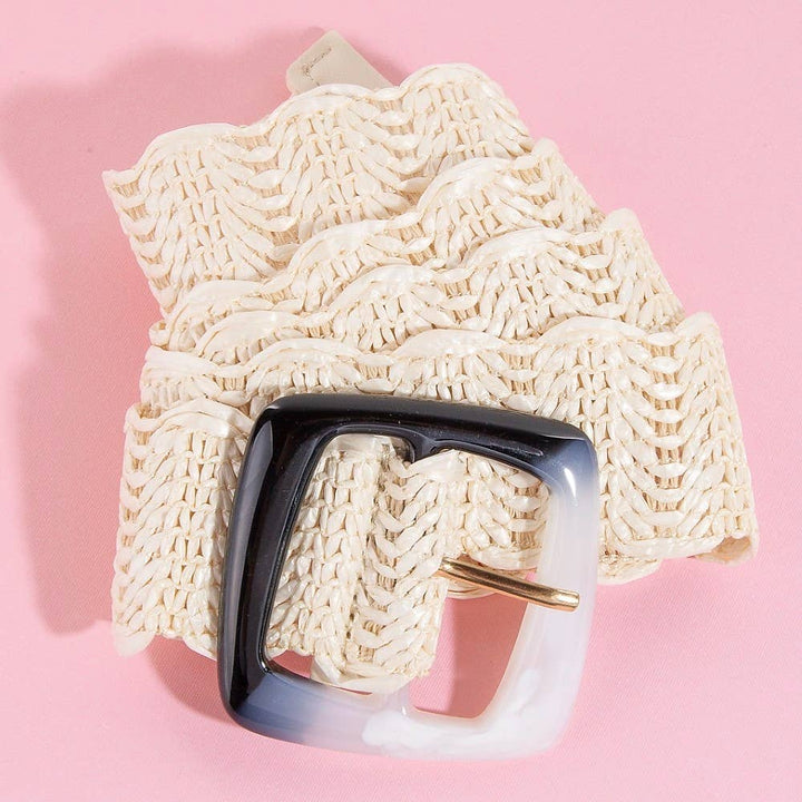 DUAL TONE BUCKLE BRAIDED BELT - IVORY
