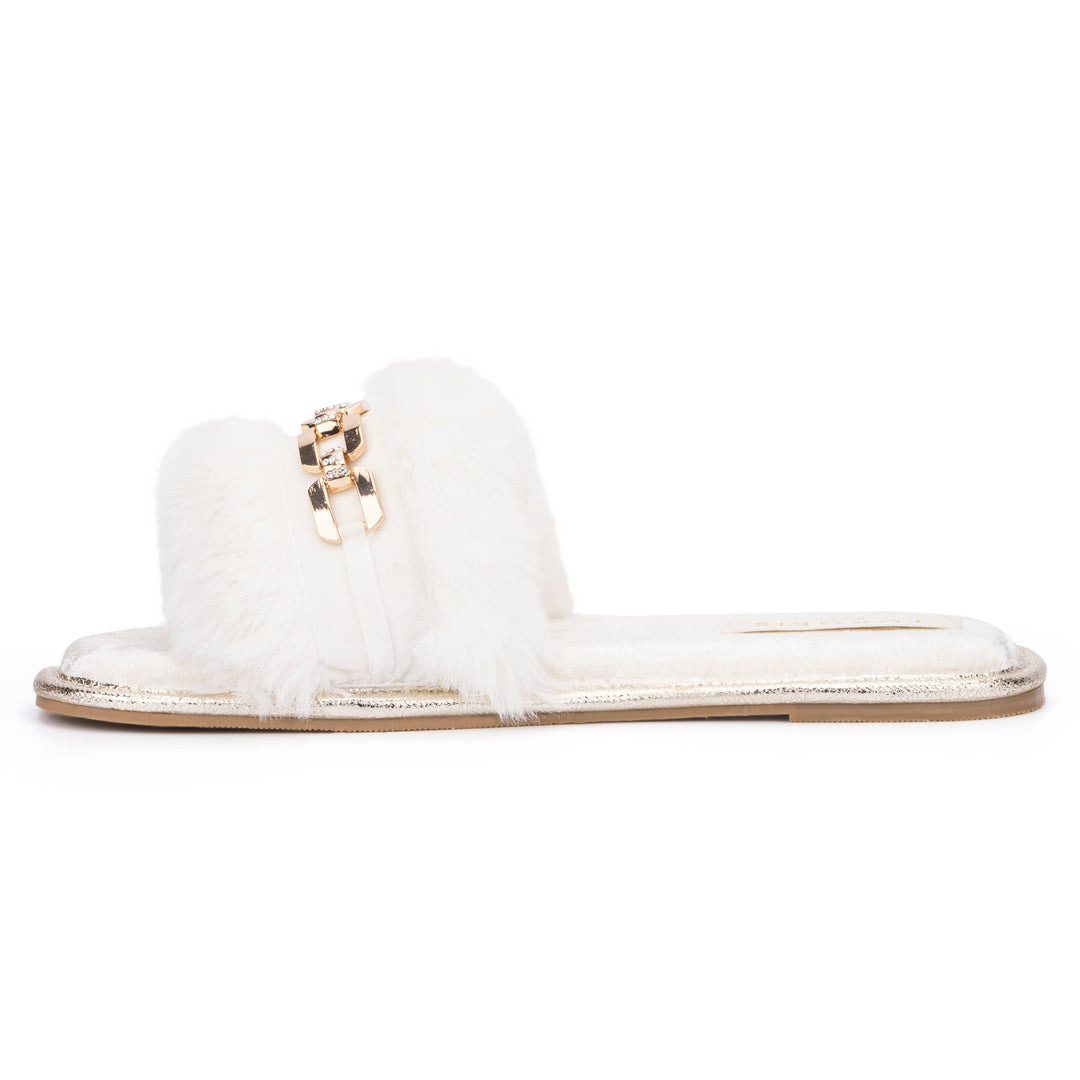 TORGEIS VALENTINA FURRY SLIDE SLIPPERS - WHITE