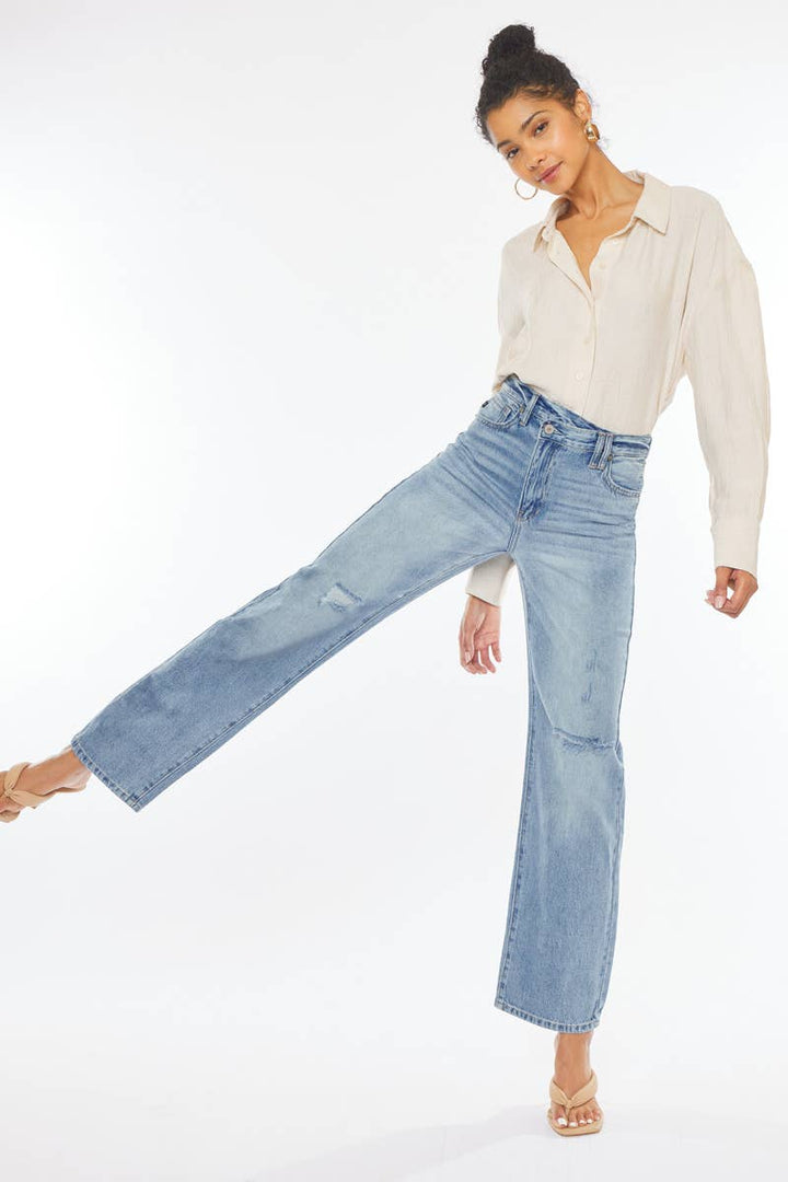 KAN CAN STRAIGHT LEG 90'S JEANS WITH CROSS OVER WAISTBAND