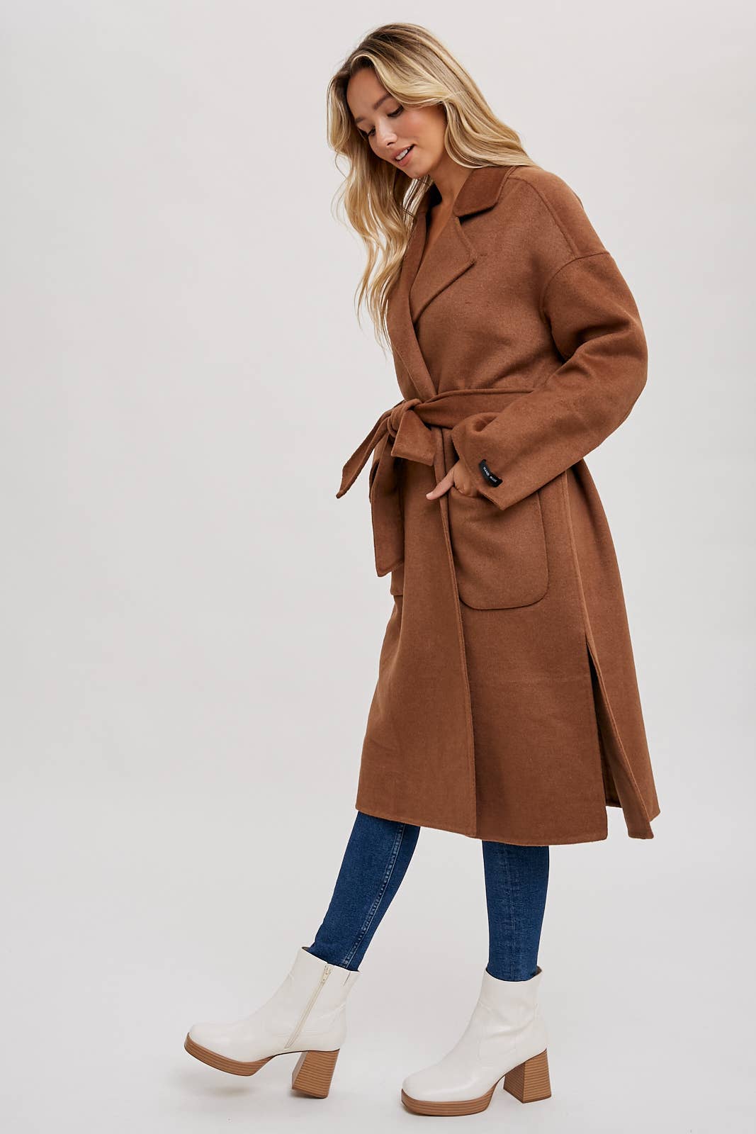 HANDMADE BELTED LONGLINE COAT - CAMEL