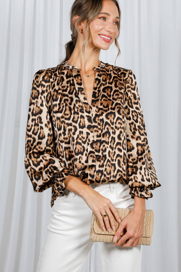 V-NECK LEOPARD PRINT BLOUSE