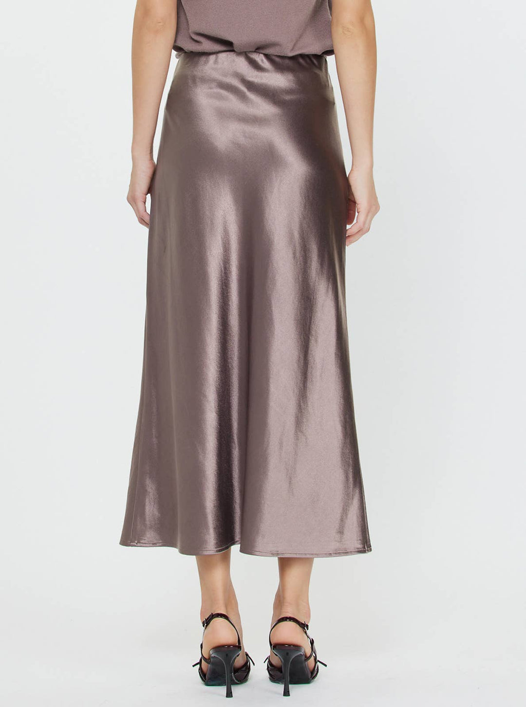 SATIN SLIP MIDI SKIRT - MAUVE BROWN