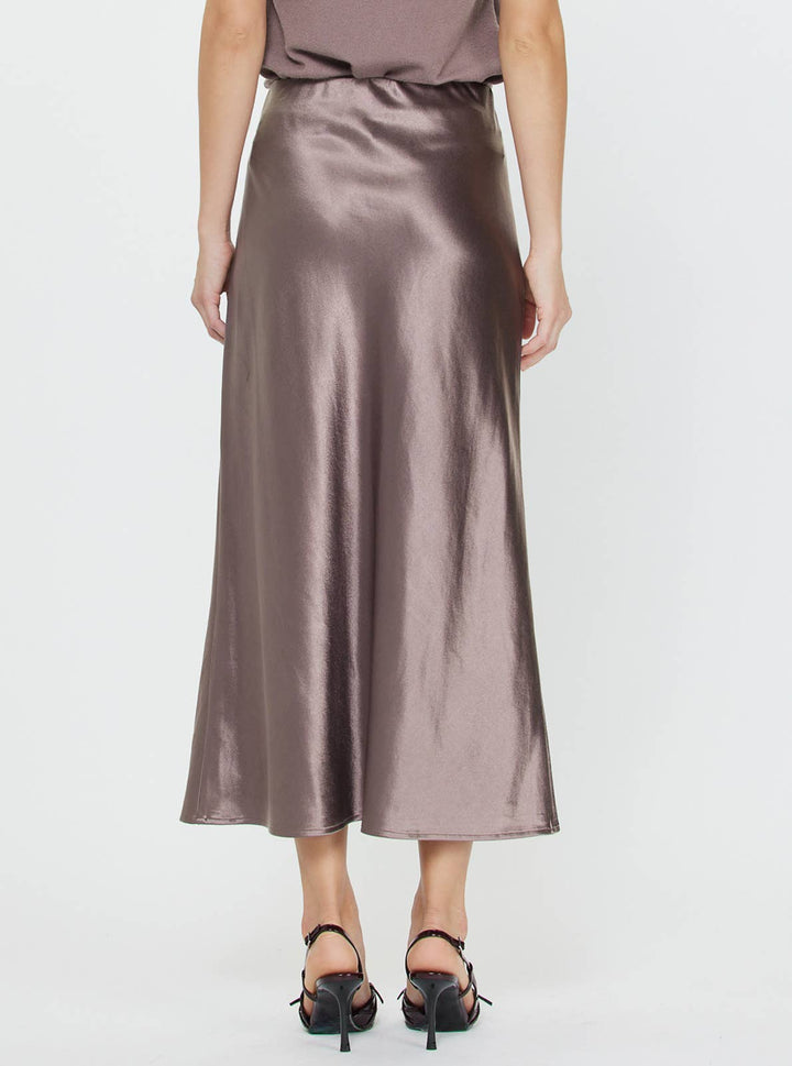 SATIN SLIP MIDI SKIRT - MAUVE BROWN