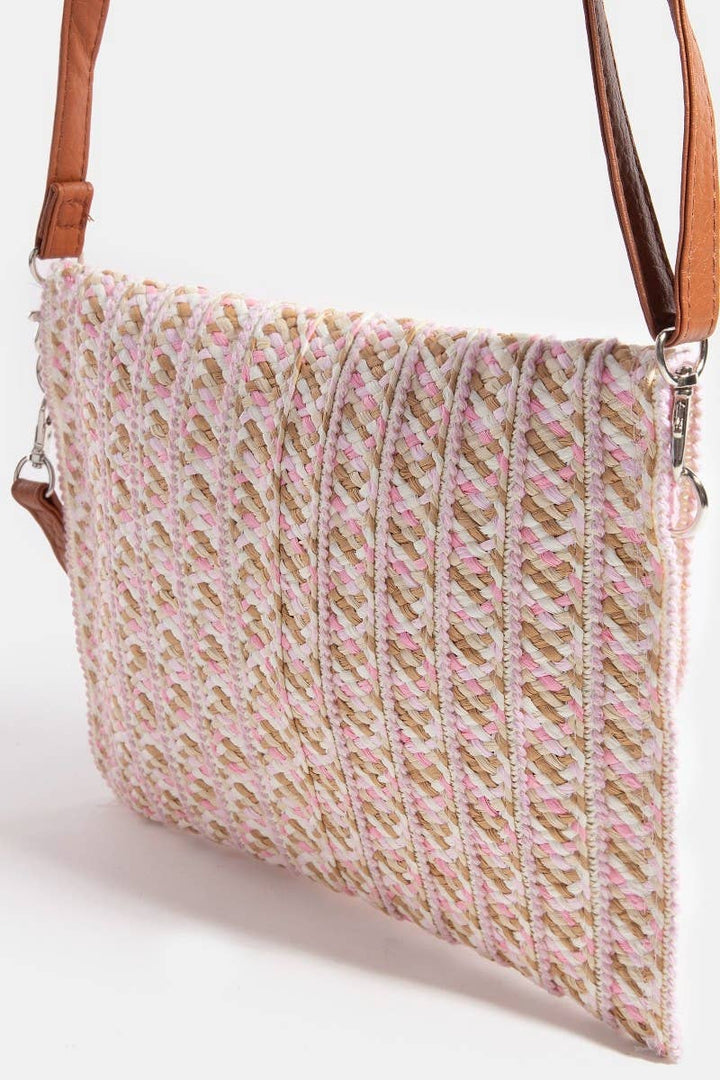 STRAW CLUTCH ENVELOPE BAG - PINK
