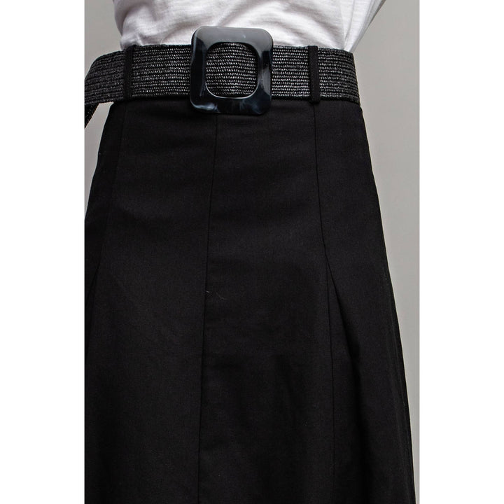 SWEET GENERIS LINEN MAXI FLARE SKIRT + BELT - BLACK