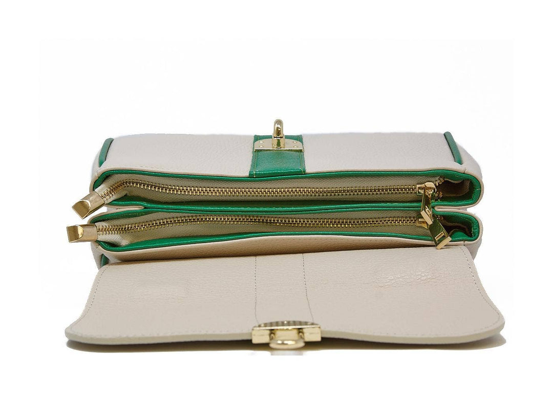 CONTRAST TRIM LEATHER SATCHEL HANDBAG - CAMEL + BEIGE