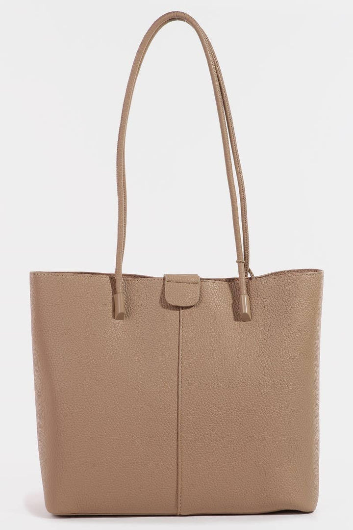 VEGAN LEATHER ROPE HANDLE TOTE - BEIGE