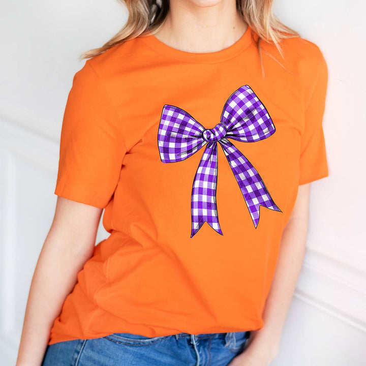 CHECK BOW TRIMMED TEE - ORANGE