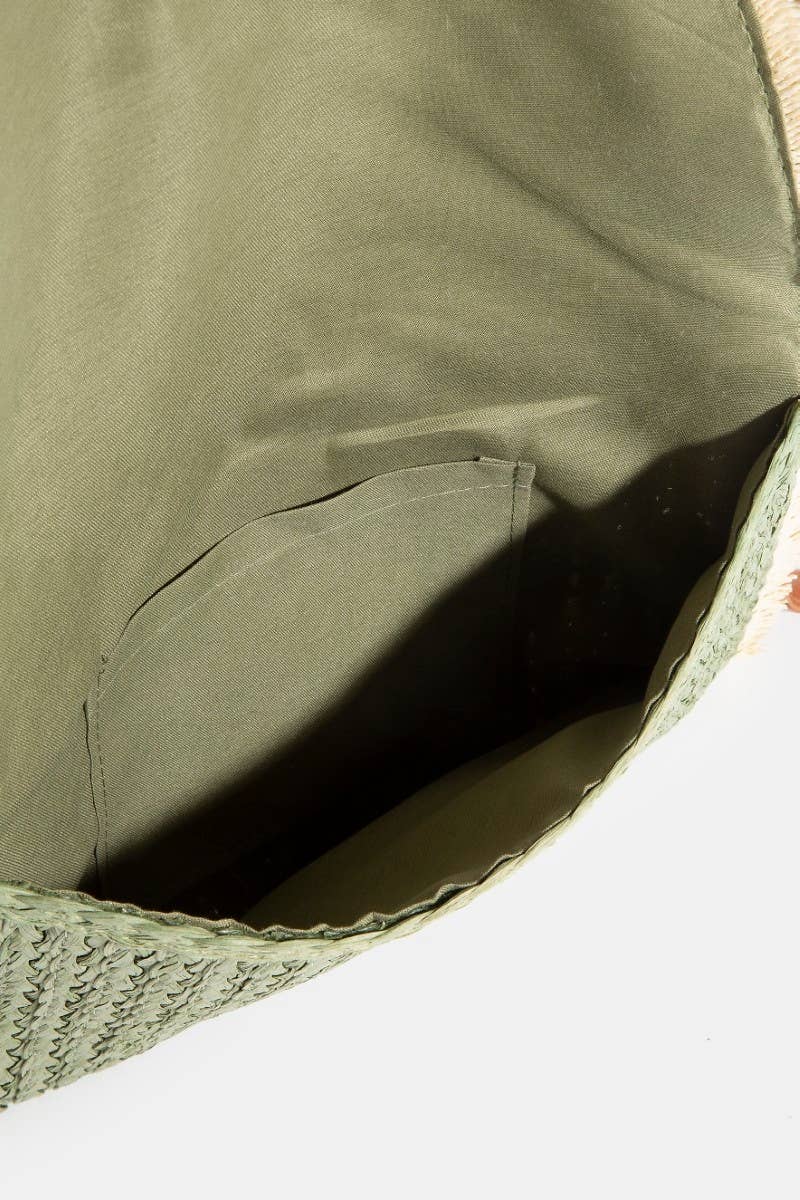 CONTRAST TRIM BRAIDED STRAW ENVELOPE CLUTCH